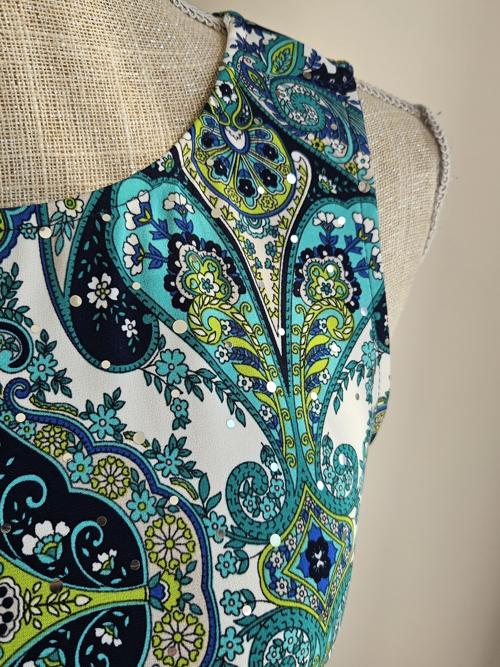 Joseph Ribkoff Sleeveless Teal Paisley Maxi Dress - Picture 3 of 4